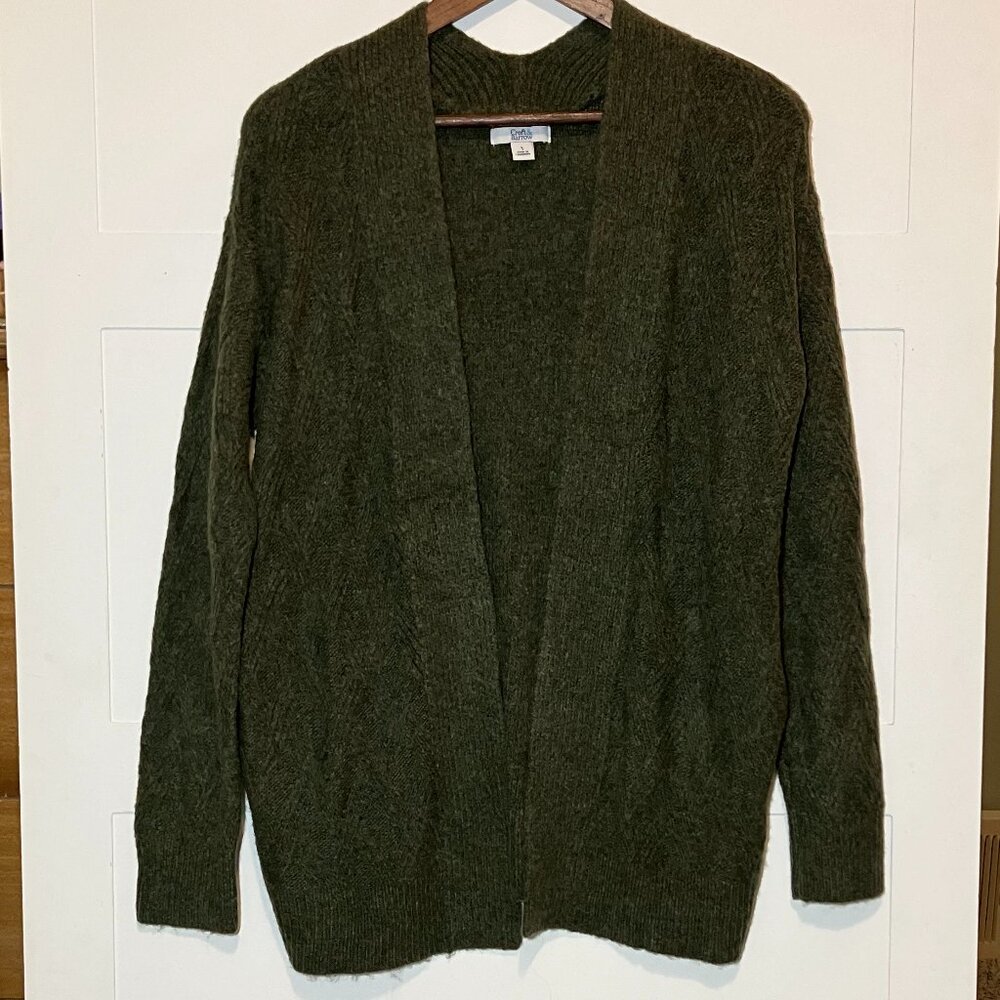 Croft & Barrow‎ Women’s Small Cardigan Sweater Green Long Open Front Soft Cozy
